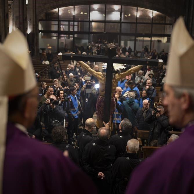 A religious procession in Barcelona celebrates rain during a severe drought in northeast Spain